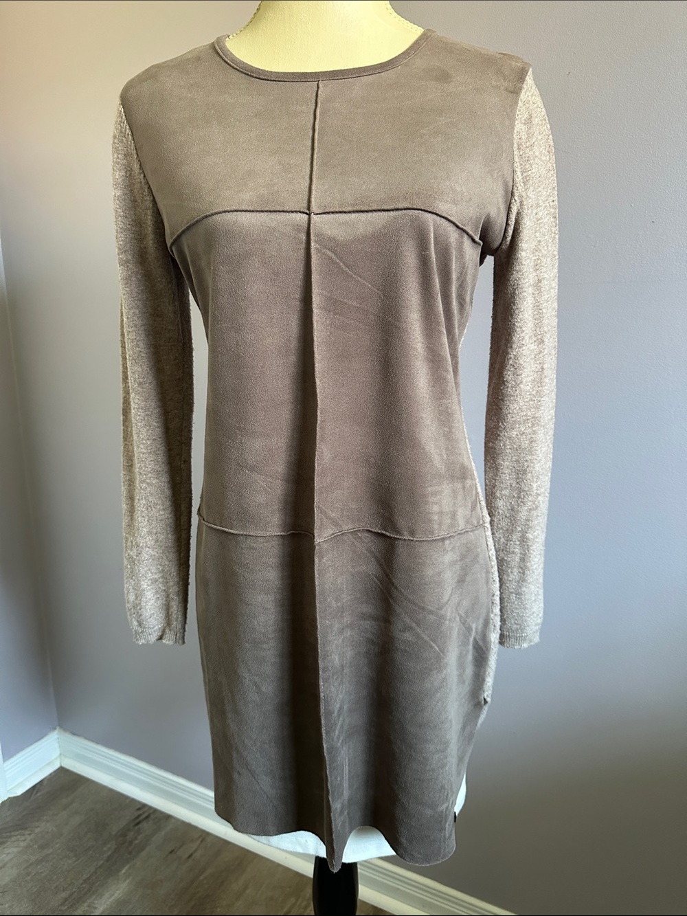 Rudsak Suede Panel Long Sleeve Top in Taupe